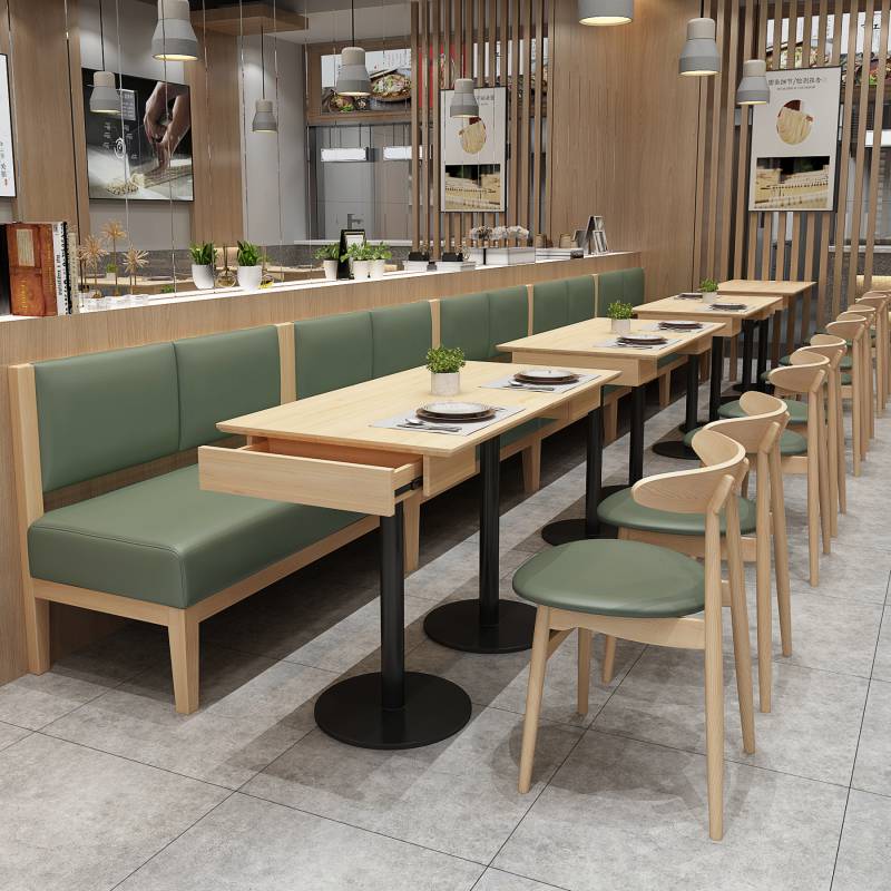 卡座餐桌组合 咖啡厅奶茶店软包带抽屉桌子餐厅酒吧定制 靠墙沙发